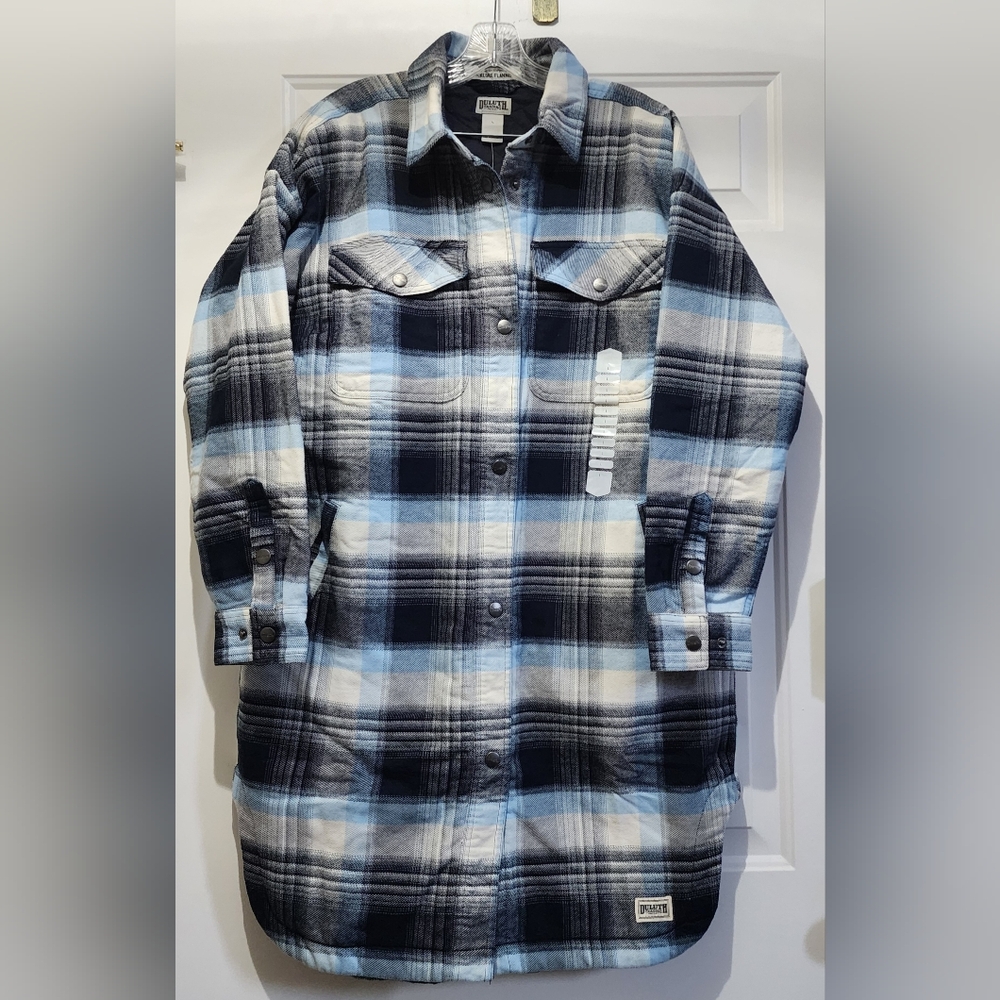 Duluth Trading Co. Women's Folklore Flannel Duster - Large, Blue/Black Plaid